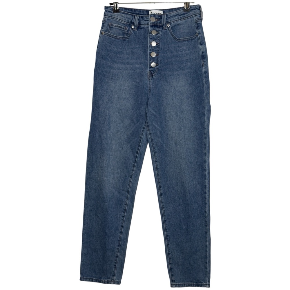 Abound Mom Jeans Exposed Button Fly High Rise Medium Wash Pockets Stretch‎ 26